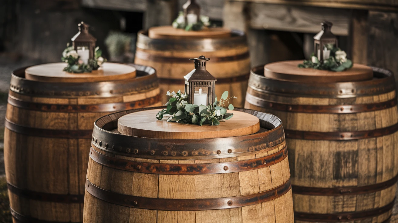 6. Whiskey Barrel Tables