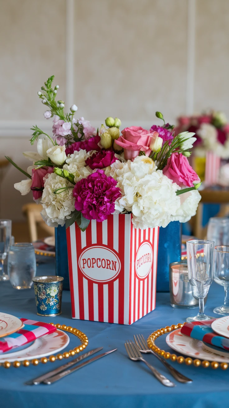 7. Centerpieces in Popcorn Boxes or Carnival Containers
