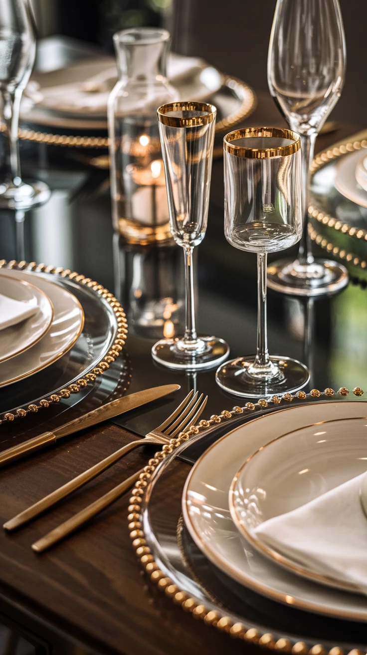 Gold-Rimmed Glassware and Chargers