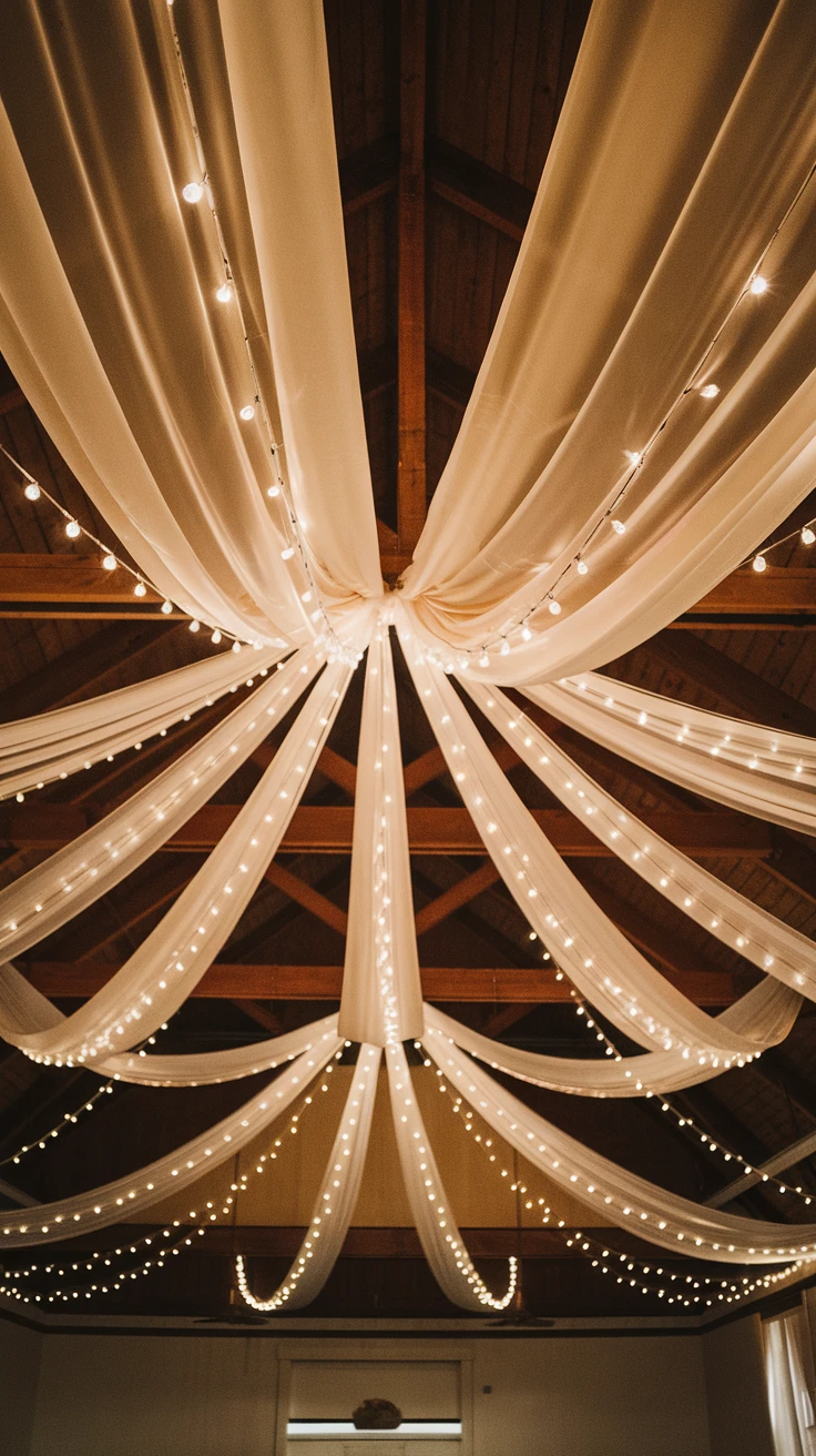 String Lights and Fabric Draping