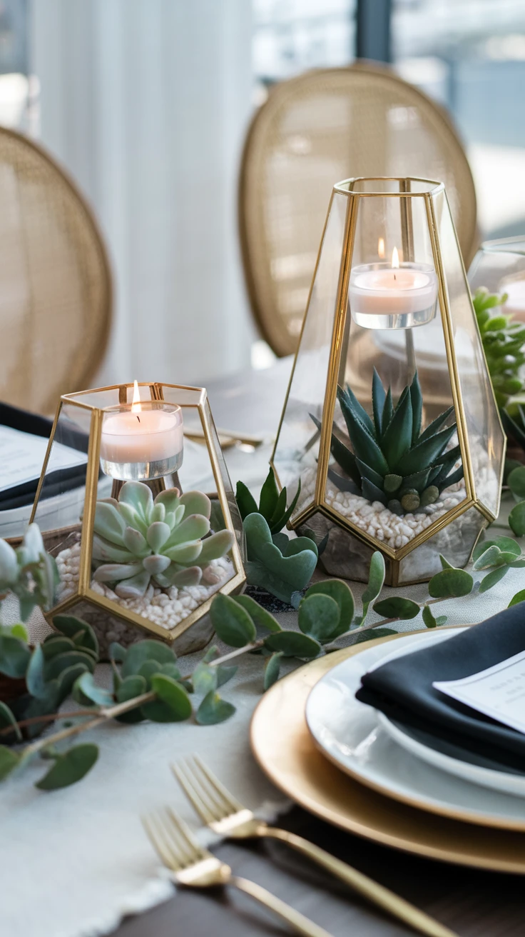 14. Gold Geometric Terrariums for Modern Elegance