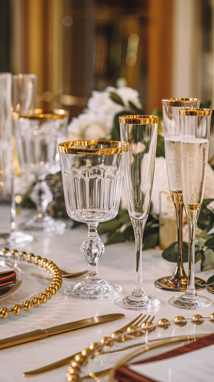 2. Gold Rimmed Glassware That Catches the Light