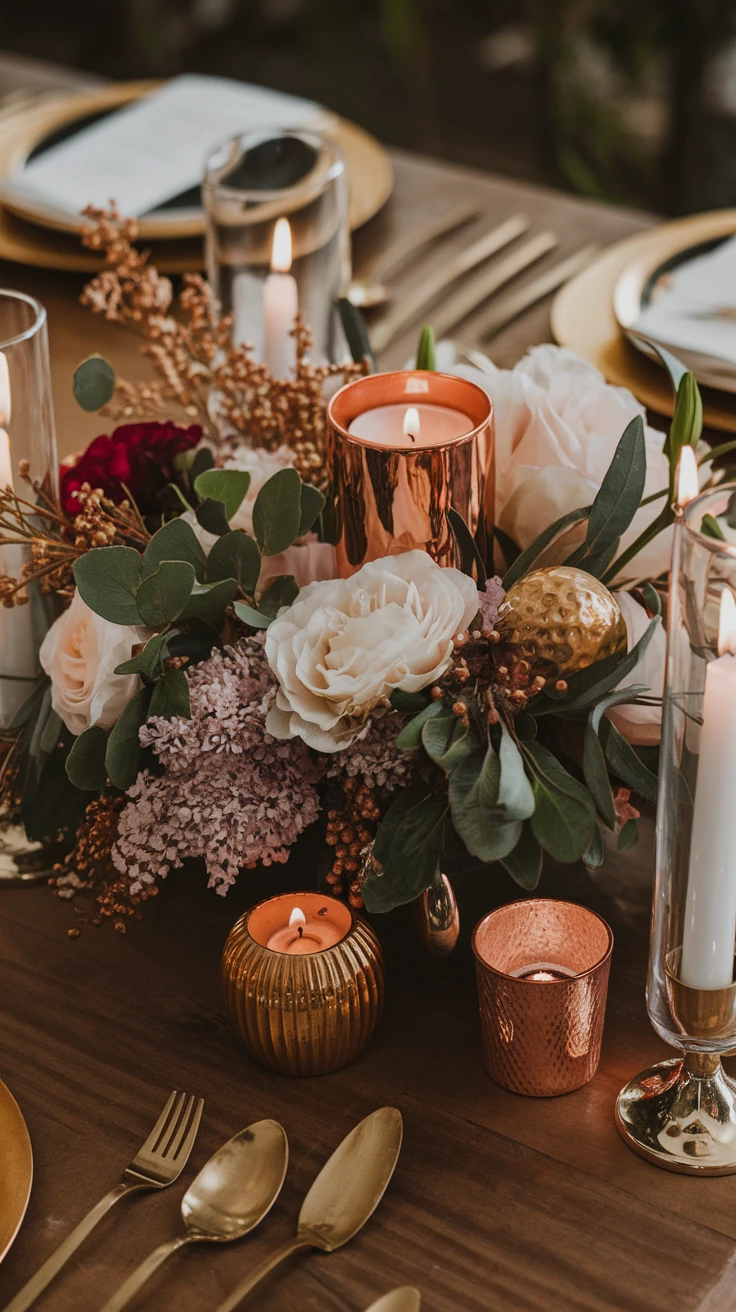 6. Mixed Metallic Centerpieces for Depth and Interest