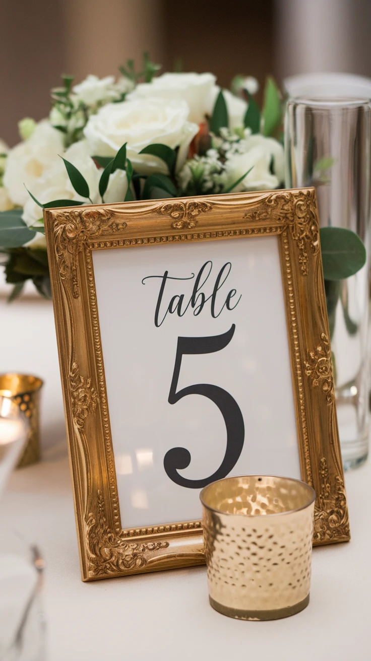 8. Gilded Table Numbers That Stand Out
