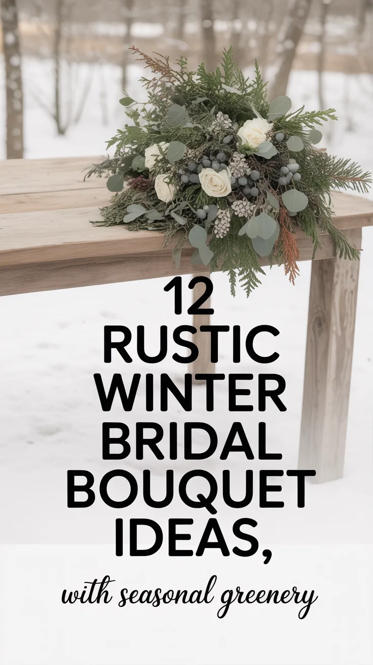 12 Rustic Winter Bridal Bouquet Ideas with Seasonal Greenery – Pinterest image