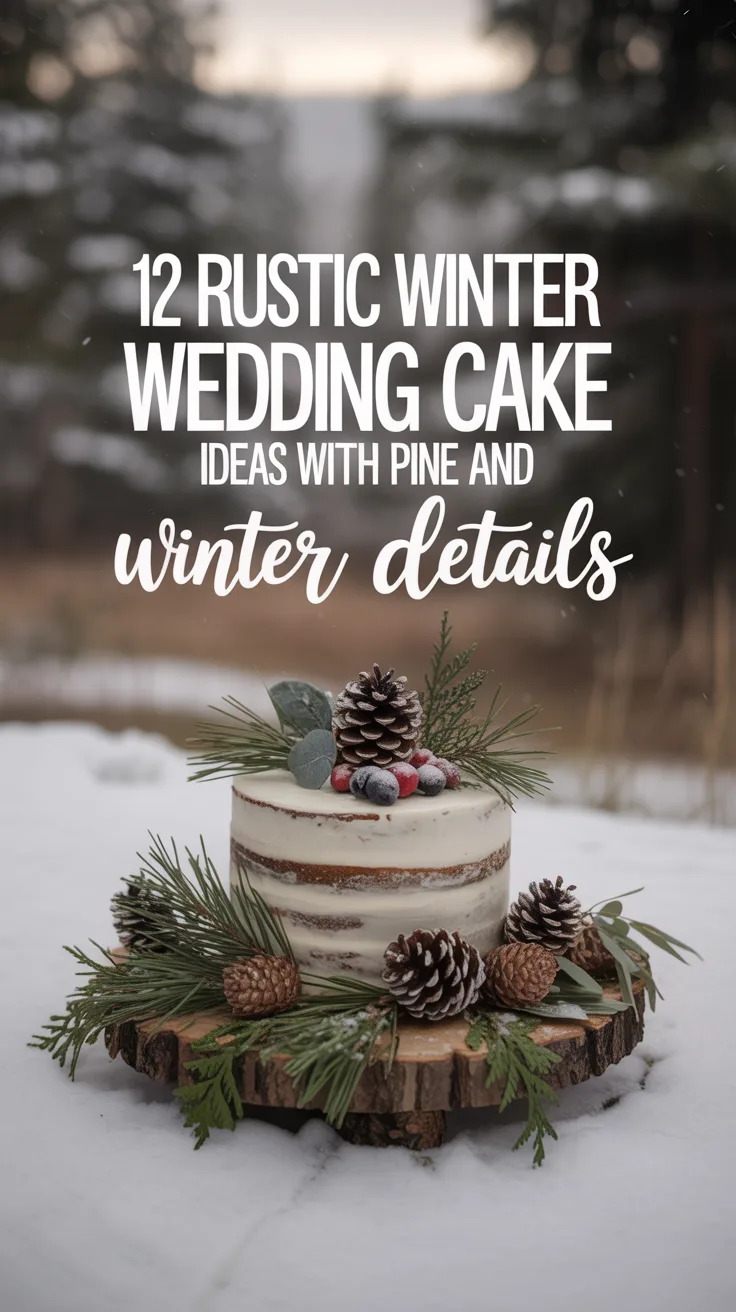 12 Rustic Winter Wedding Cake Ideas with Pine and Winter Details – Pinterest image