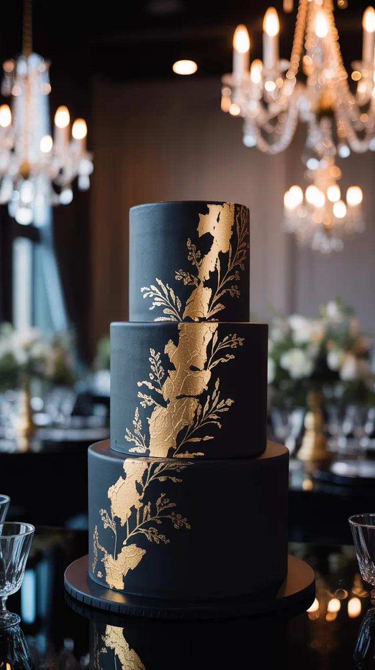 1. Elegant Black Fondant with Gold Accents