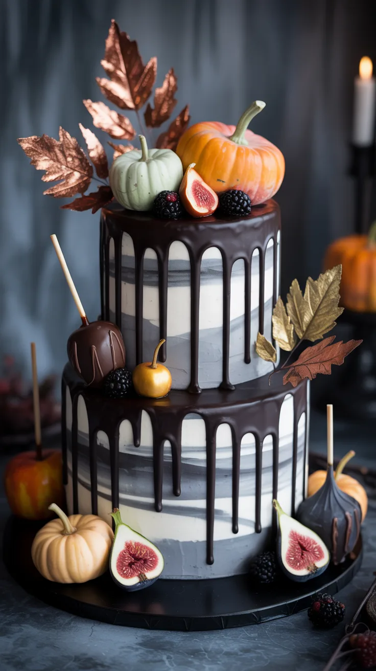 4. Dramatic Drip Cake with Seasonal Elements