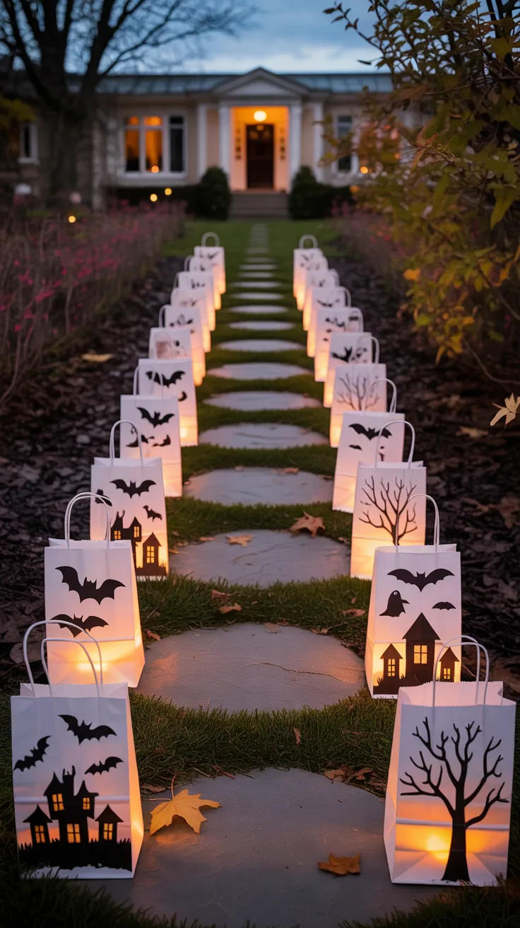 5. Spooky Silhouette Luminaries for Pathway Lighting